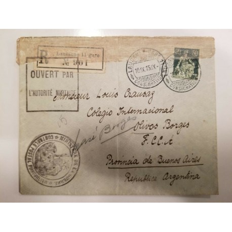 O) 1915 FRANCE, MILITARY AUTHORITY -MINISTRY OF WAR POSTAL CONTROL -OPEN -LAUSANNE CONSIGNMENT. HELVETIA SC 139 50c,