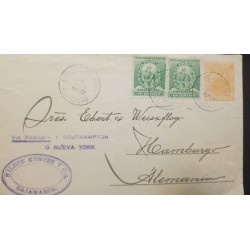 G)1898 PERU, MANCO CAPAC-FOUNDER OF INCA DYNASTY 1C, CIRCULATED COVER FROM CAJAMARCA TO HAMBURG, GERMANY, VÍA PANAMÁ, XF