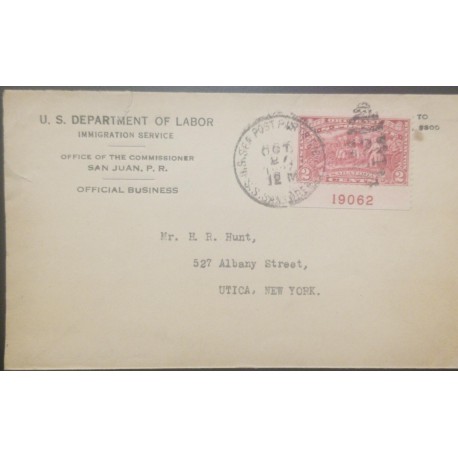 O) 1927 PUERTO RICO, US POSSESSION, OFFICIAL BUSSINES, DEPARTMENT OF LABOR - INMIRATION, BATTLES OF BENNINGTON ORISKANY