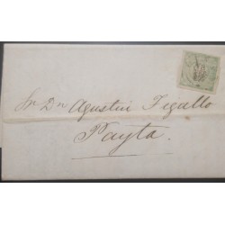 O) 1873 PERU, COAT OF ARMS 1d green, TO PAYTA PORT - PAITA, XF