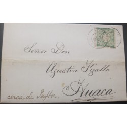 O) 1869 PERU, COAT OF ARMS 1d green, TO HUACA - CERCA PAYTA - PAITA, XF