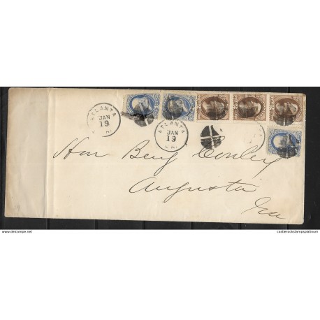 O) 1873 APROX. UNITED STATES-USA-FROM ATLANTA, FRANKLIN 1c BLUE - JACKSON 2c BROWN, PENALTY FRANKS EXCEPT POST OFFICE,