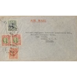 J) 1950 CHINA, MULTIPLE STAMPS, AIRMAIL, CIRCULATED COVER, FROM CHINA TO LONDON