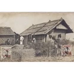 J) 1910 INDOCHINA, POSTCARD, HOUSE AND PEOPLE, XF