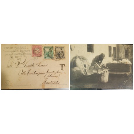 O) 1903 ARGENTINA, T,  PENALIZE,  ALLEGORY LIBERTY SEATED, POSTAGE DUE 2c URUGUAY, WASHERWOMAN - CULTURE, OLD POSTAL CARD N.R.M.