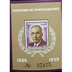 O) 1961 COLOMBIA, PRESIDENT  ALFONSO LOPEZ , SOUVENIR SC C396 1p, MNH