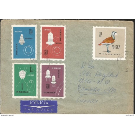 J) 1963 POLAND, AMERICAN AND RUSSIAN SPACECRAFTS, GREAT BUSTARD, HORSE, MULTIPLE STAMPS, AIRMAIL, CIRCULATED COVER