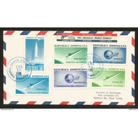 J) 1965 DOMINICAN REPUBLIC, CONQUEST OF SPACE, PLANET, ROCKET, CIRCULATED COVER, FROM SANTO DOMINGO TO NEW YORK