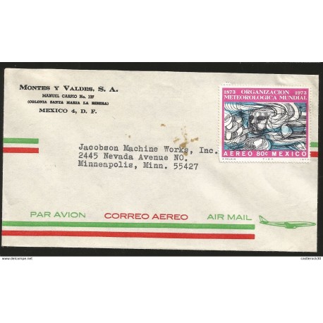 J) 1973 MEXICO, WORLD METEOROLOGICAL ORGANIZATION, AIRMAIL, CIRCULATED COVER, FROM MEXICO TO MINNEAPOLIS