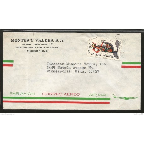 J) 1973 MEXICO, MEXICO TOURIST, TEHUANA OAXACA, AIRMAIL, CIRCULATED COVER, FROM MEXICO TO MINNEAPOLIS