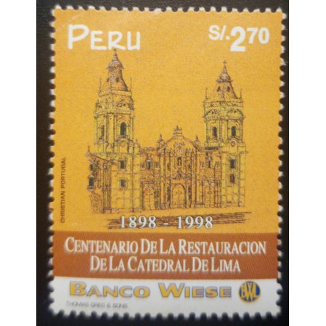 O) 1998 PERU, ARCHITECTURE. RESTORATION OF THE CATHEDRAL OF LIMA, SC 1186, BANCO WIESE, MNH