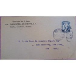 J) 1920 MEXICO, FRANCISCO I MADERO, AIRMAIL, CIRCULATED COVER, FROM COAHUILA TO NEW YORK