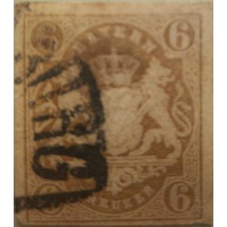 O) 1867 BAVARIA, GERMANY, COAT OF ARMS SC 18 6kr, CANCELLATION, XF,