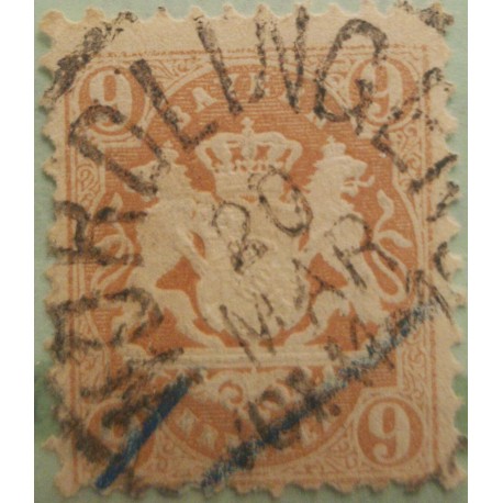 O) 1870 CIRCA BAVARIA, GERMANY, COAT OF ARMS SC 30a 9kr, FROM NORDLINGEN, SCV 175 usd, SELLING 100usd, XF