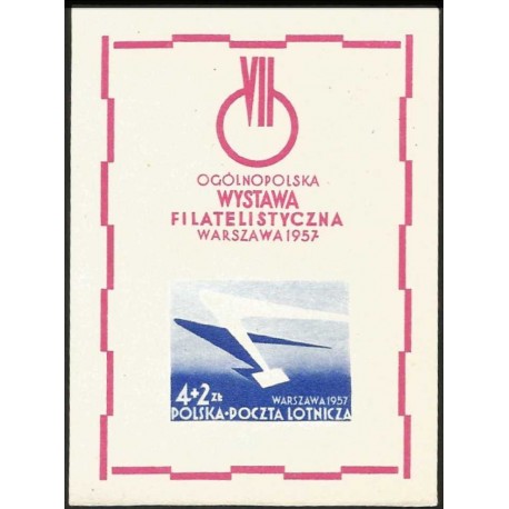 I) 1957 POLAND, WING OF JET PLANE AND LETTER, WARSZAWA 57,IMPERFORATED, SOUVENIR SHEET, MN