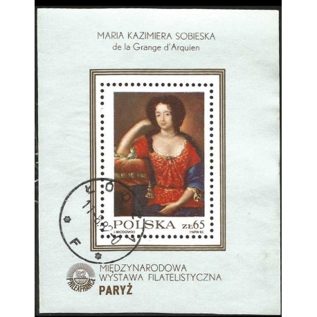 I) 1982 POLAND, PAINT OF MARIA KAZIERA SOBIESKA, PHILEXFRANCE ’82 PARIS, SOUVENIR SHEET, BLACK CANCELLATION, MN