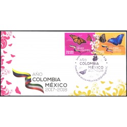 O) 2018 COLOMBIA, COLOMBIA MEXICO UNION OF TWO NATIONS- JOINT ISSUE- BUTTERFLIES MONARCA OF MEXICO AND BLUE MORFO OF
