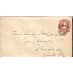 J) 1891 ARGENTINA, ROSARIO, 8 CENTS RED, WITH OVERPRINT IN BLACK 5 CENTS, CIRCULATED COVER, FROM ARGENTINA
