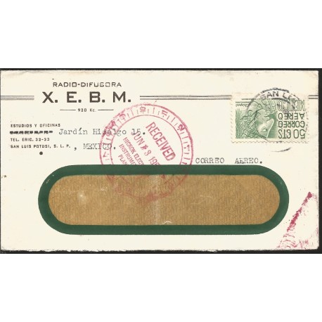 J) 1957 MEXICO, CHIAPAS ARCHEOLOGY, CIRCULAR CANCELLATION RED, AIRMAIL, CIRCULATED COVER, FROM SAN LUIS POTOSI TO USA