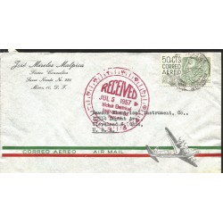J) 1957 MEXICO, CHIAPAS ARCHEOLOGY, CIRCULAR CANCELLATION RED, AIRMAIL, CIRCULATED COVER, FROM MEXICO TO USA