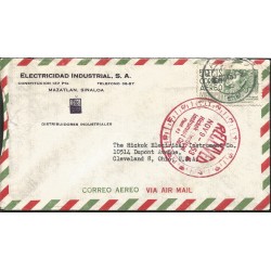 J) 1953 MEXICO, CHIAPAS ARCHEOLOGY, CIRCULAR CANCELLATION RED, AIRMAIL, CIRCULATED COVER, FROM MAZATLAN TO USA