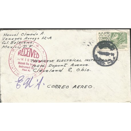 J) 1953 MEXICO, CHIAPAS ARCHEOLOGY, CIRCULAR CANCELLATION RED, AIRMAIL, CIRCULATED COVER, FROM MEXICO TO USA