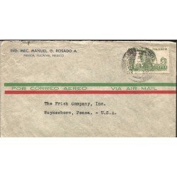 J) 1945 MEXICO, PYRAMID OF THE SUN, AIRMAIL, CIRCULATED COVER, FROM MERIDA TO USA