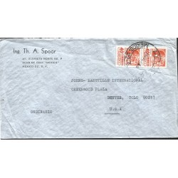 J) 1945 MEXICO, TABASCO ARCHEOLOGY, PAIR, MULTIPLE STAMPS, AIRMAIL, CIRCULATED COVER, FROM MEXICO TO USA