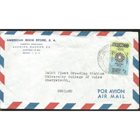 J) 1972 MEXICO, MUNICH OLYMPIC GAMES, AIRMAIL, CIRCULATED COVER, FROM MEXICO TO ENGLAND