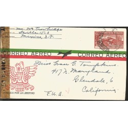 J) 1944 MEXICO, EAGLEMAN OVER MOUNTAINS, POSTAL STATIONARY, OPEN BY EXAMINER, AIRMAIL, CIRCULATED COVER