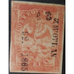 O) 1865 MEXICO, COAT OF ARMS, WITH DISTRIC ZAPOTLAN, USED XF