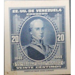 O) 1946 VENEZUELA,  PROOF, GENERAL RAFAEL URDANETA SC  393 20c, PROCEEDING FROM INDEPENDENCE, AMERICAN BANK NOTE, XF