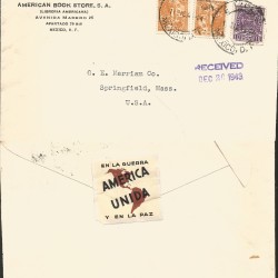 J) 1943 MEXICO, TEHUANA INDIAN, CROSS OF PALENQUE, MULTIPLE STAMPS, AIRMAIL, CIRCULATED COVER, FROM MEXICO TO USA