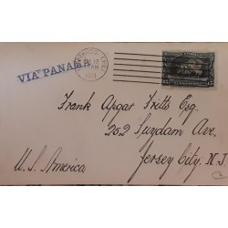 J) 1911 CHILE, HORSE AND RIDER, AIRMAIL, CIRCULATED COVER, FROM CHILE TO NEW JERSEY VIA PANAMA