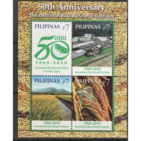 O) 2010 PHILIPPINES, FOOD, 50TH ANNIVERSARY INTERNATIONAL RICE RESEARCH INSTITUTE, FACTORY -PLANTING, MNH