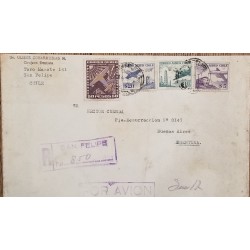 J) 1960 CHILE, AIRPLANE, RAILWAY, TOWER, MULTIPLE STAMPS, REGISTERED, AIRMAIL, CIRCULATED COVER, FROM CHILE TO ARGENTINA