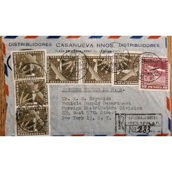 J) 1956 CHILE, AIRPLANE, REGISTERED AND CERTIFICATED, MULTIPLE STAMPS, AIRMAIL, CIRCULATED COVER