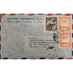 J) 1956 CHILE, AIRPLANE OVER MOUNTAINS, MULTIPLE STAMPS, AIRMAIL, CIRCULATED COVER, FROM CHILE TO NEW YORK