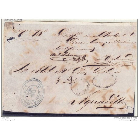 O) 1858 PUERTO RICO, FRONT LETTER FROM LARES, FECHADOR DATE TYPE 1854, PARRILLA COLONIAL, 1/2 real MANUSCRIPT, AND STAMP