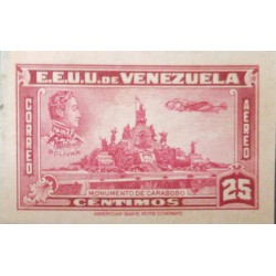 O) 1940 VENEZUELA, DIE PROOF, SIMON BOLIVAR AND CARABOBO MONUMENTO 25c, AMERICAN BANK NOTE, XF