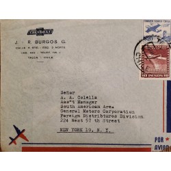 J) 1957 CHILE, AIRPLANE, CHEVROLET, MULTIPLE STAMPS, AIRMAIL, CIRCULATED COVER, FROM TALCA TO NEW YORK
