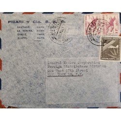 J) 1961 CHILE, AIRPLANE, MULTIPLE STAMPS, AIRMAIL, CIRCULATED COVER, FROM SANTIAGO TO NEW YORK