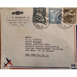 J) 1959 CHILE, AIRPLANE, CHEVROLET, MULTIPLE STAMPS, AIRMAIL, CIRCULATED COVER, FROM TALCA TO NEW YORK