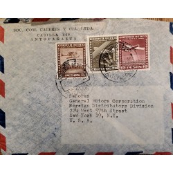 J) 1961 CHILE, AIRPLANE, MULTIPLE STAMPS, AIRMAIL, CIRCULATED COVER, FROM ANTOFAGASTA TO NEW YORK