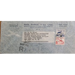 J) 1956 CHILE, AIRPLANE, REGISTERED, MULTIPLE STAMPS, AIRMAIL, CIRCULATED COVER, FROM CHILE TO NEW YORK