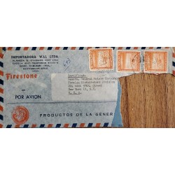 J) 1956 CHILE, AIRPLANE, FIRESTONE, REGISTERED AND CERTIFICATED, MULTIPLE STAMPS, AIRMAIL