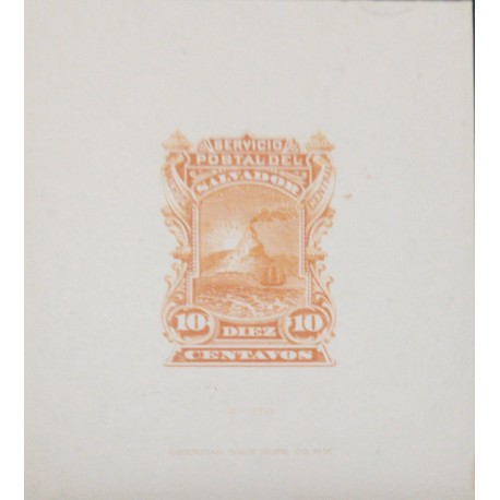 O) 1887 EL SALVADOR, DIE PROOF, VOLCANO SC 19 10c orange, AMERICAN BANK NOTE, XF