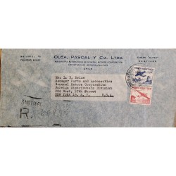 J) 1960 CHILE, AIRPLANE, REGISTERED, MULTIPLE STAMPS, AIRMAIL, CIRCULATED COVER, FROM SANTIAGO TO NEW YORK+