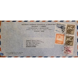 J) 1958 CHILE, AIRPLANE, MULTIPLE STAMPS, AIRMAIL, CIRCULATED COVER, FROM SANTIAGO TO NEW YORK