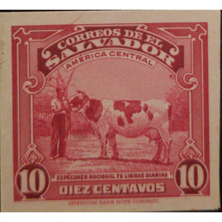 J) 1938 EL SALVADOR, COW, NATIONAL SPECIMEN OF 75 POUNDS DAILY, AMERICAN BANK NOTE, DIE PROOF, IMPERFORATED